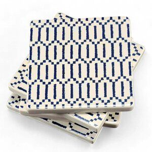 Threshold Stoneware Coasters Dark Blue Cream Geometric Modern Set of 4